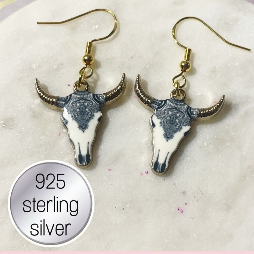 925 sterling silver Bull Skull Earrings